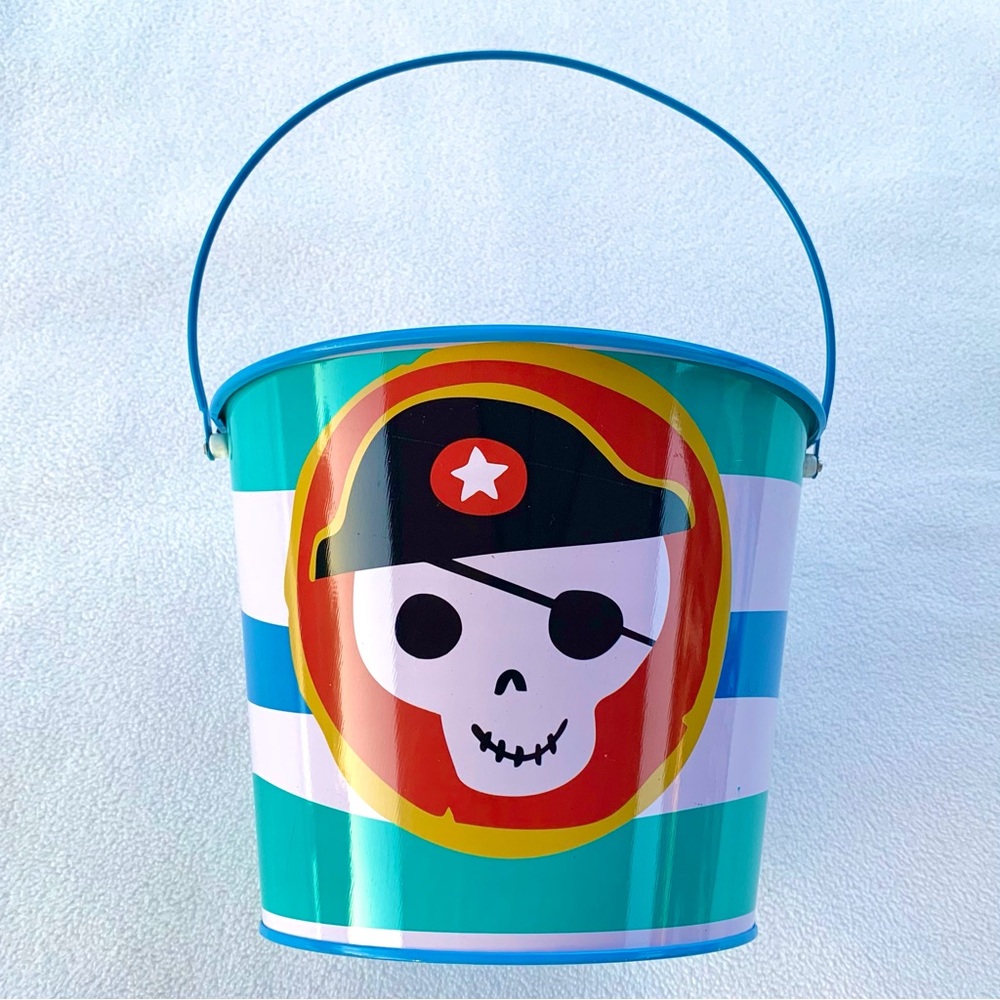 Metal Pirate Striped Beach Bucket Pail